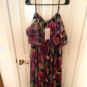 Tropical cold shoulder maxi dress